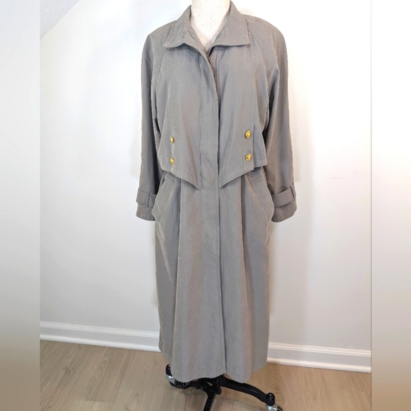 Vintage Fleet Street neutral slouchy draped trench coat W gold buttons. 10P - Picture 9 of 15